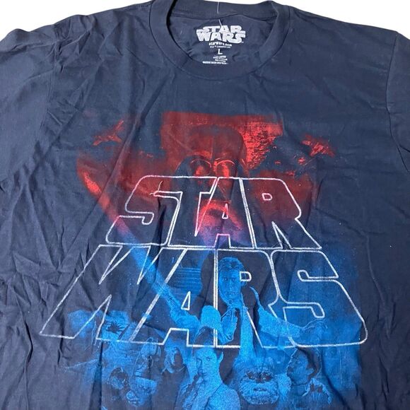 Disney Star Wars T-Shirt Mens L Blue Graphic Print Darth Vader Cotton Red Logo - Picture 2 of 8